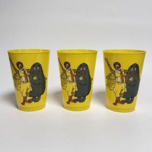 Vintage 1980s McDonald's Happy Cup Ronald & Grimace Yellow Plastic Cups Set of 3